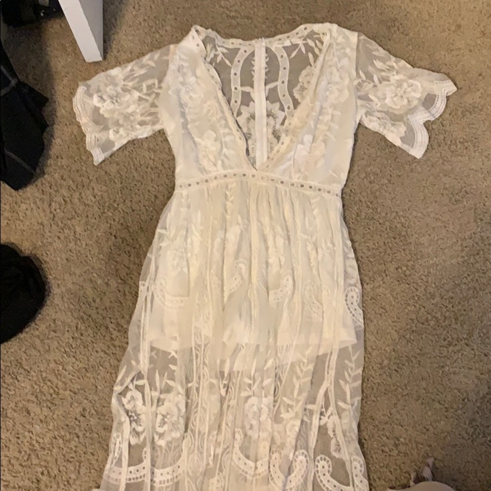 White lace maxi with built in shorts